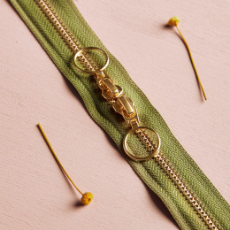 Gold Matcha Leaf Double Slider Zipper - 40 cm